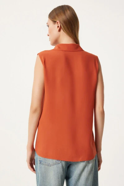 Женская вискозная рубашка без рукавов, черепичная TO00129 - 4