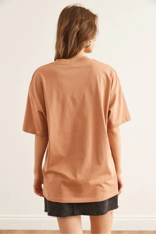 Женская хлопковая футболка Camel с круглым вырезом TSH-1900085 - 2