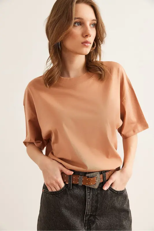 Женская хлопковая футболка Camel с круглым вырезом TSH-1900085 - 5
