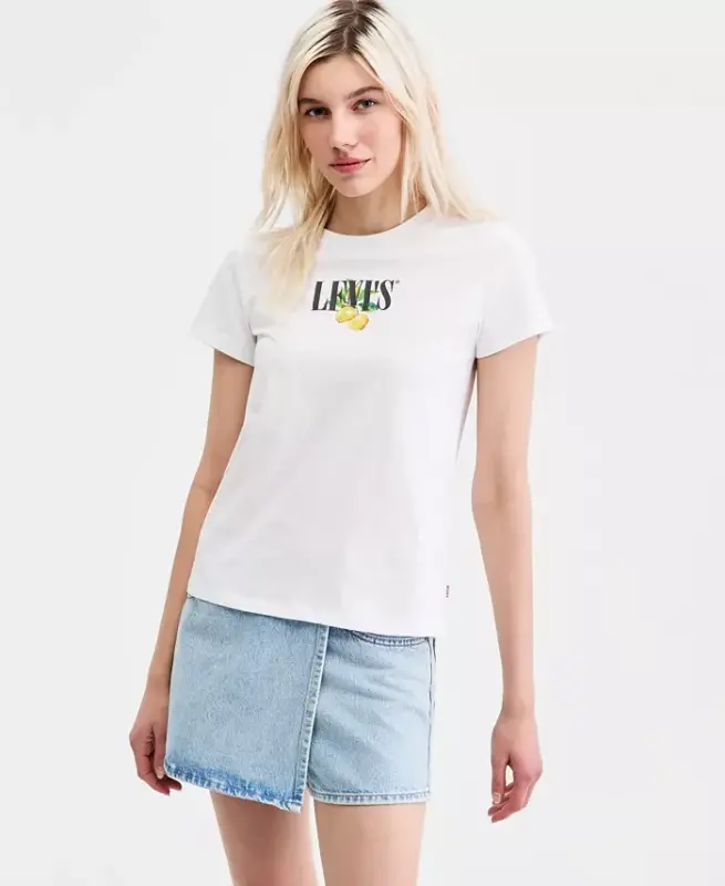 Женская хлопковая футболка с графическим логотипом Perfect - P2_disco Lemons Bright White - LEVI'S
