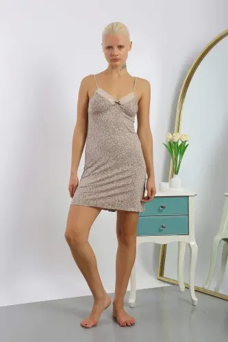 Женская хлопковая вискозная ночная рубашка с леопардовым принтом на бретельках 36717 - 1