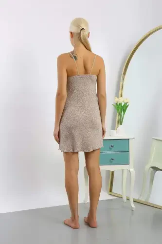 Женская хлопковая вискозная ночная рубашка с леопардовым принтом на бретельках 36717 - 4