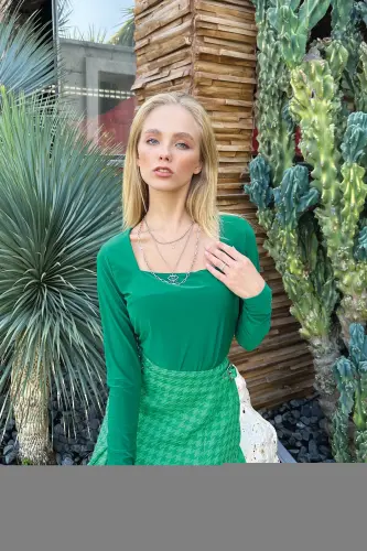 Женская зеленая блуза с квадратным вырезом и комбинезоном Sandy Crop ALC-X11027 - TREND ALAÇATI STILI (1)