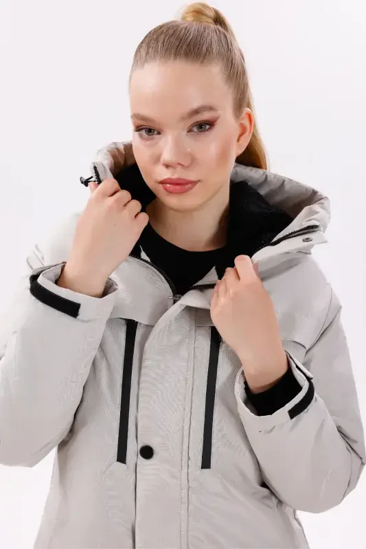 Женская зимняя куртка & пальто & парка с капюшоном из камня, с флисовой подкладкой, водо- и ветронепроницаемая - Камень - 3