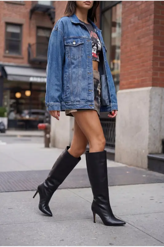 Женские ботильоны Hilnaril на остром каблуке 00123000 Черная кожа - 2