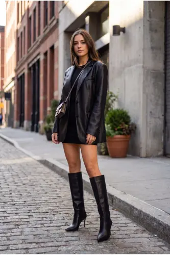 Женские ботильоны Hilnaril на остром каблуке 00123000 Черная кожа - 3