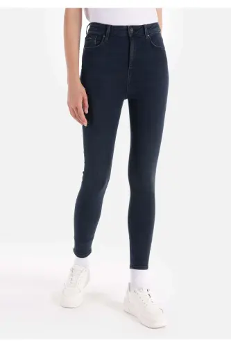 Женские брюки Diana Super Slim Fit с высокой талией, зауженные к низу, темно-синие - 4