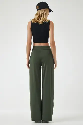 Женские брюки-джоггеры цвета хаки с высокой талией и эластичной талией BF00030-Khaki - 5