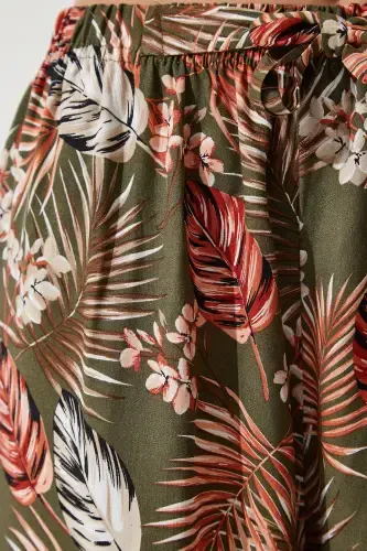 Женские брюки палаццо из вискозы цвета хаки с кирпичным узором EN00606 - 5