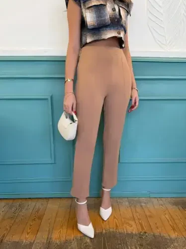 Женские брюки с высокой талией, импортный креп - 6