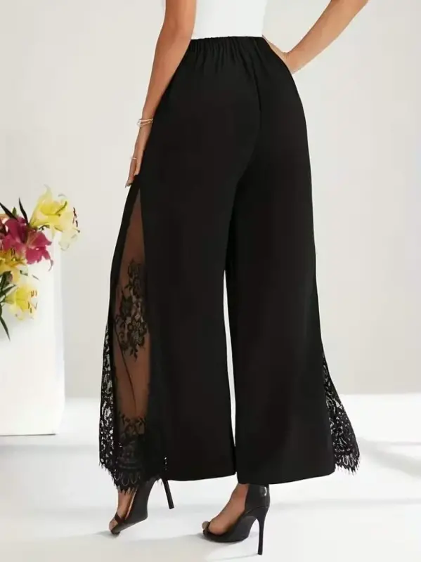Женские брюки с высокой талией, с кружевом сбоку, из импортного крепа - 5