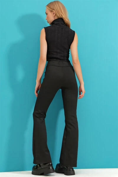 Женские черные брюки-клеш с двумя карманами ALC-X9289 - 5