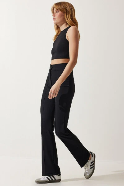 Женские черные облегающие трикотажные брюки с высокой посадкой - 3