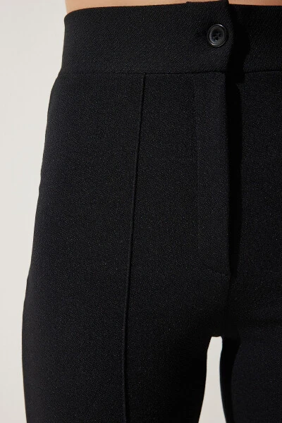 Женские черные облегающие трикотажные брюки с высокой посадкой - 6