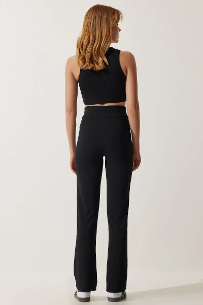 Женские черные облегающие трикотажные брюки с высокой посадкой - 7