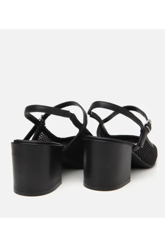 Женские черные туфли на каблуке с открытой пяткой в сетку - 7