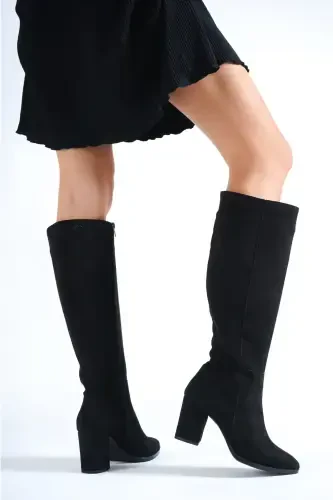 Женские черные замшевые туфли на каблуке - черная замша - 3