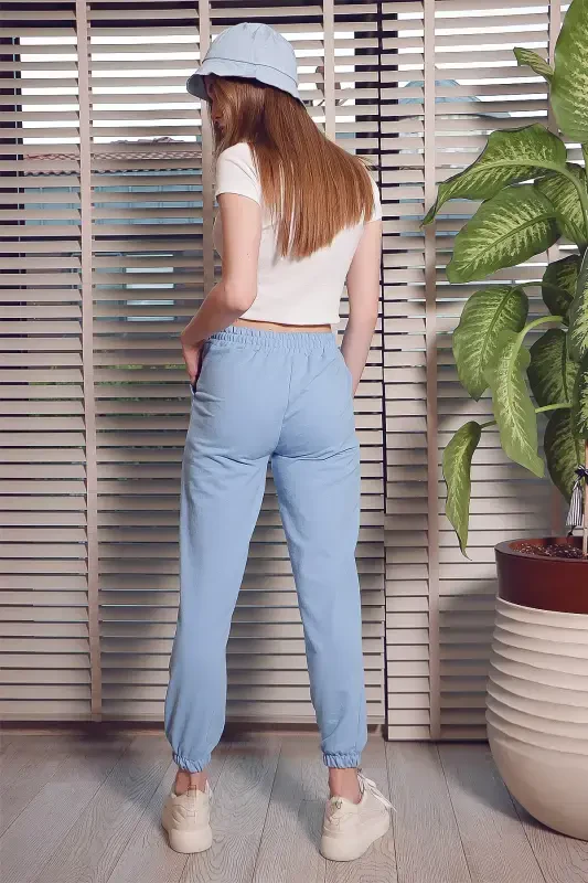 Женские Детские Голубой Эластичный Пояс И Штанины Основные Спортивные Штаны ALC-X5902-ГОЛУБОЙ - 6