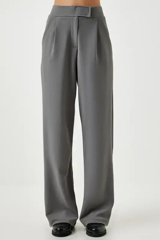 Женские дымчатые брюки с поясом на липучке, удобные тканые брюки RV00150-дымчатый - 4