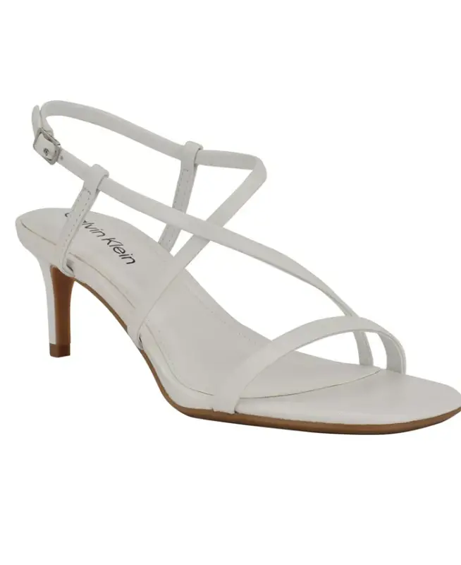 Женские Ishaya Strappy Low Stiletto Сандалии-Белые - CALVIN KLEIN