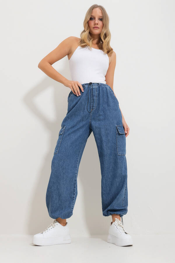 Женские карго-джоггеры с эластичным поясом и манжетами синего цвета Alc-X11759 - 3