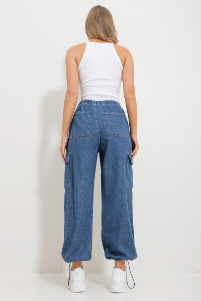 Женские карго-джоггеры с эластичным поясом и манжетами синего цвета Alc-X11759 - 6