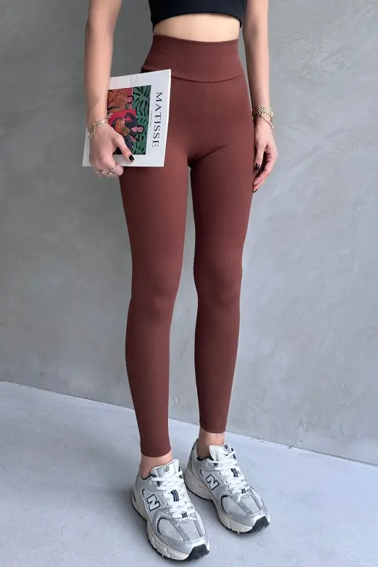 Женские коричневые утягивающие вельветовые леггинсы - Коричневый - MYMODA