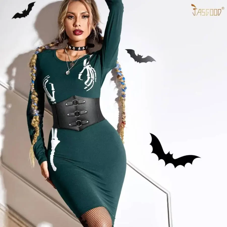 Женские корсетные ремни JASGOOD, широкий эластичный пояс Waspie черного цвета для платья - 5