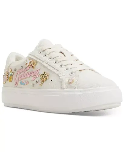 Женские кроссовки на шнуровке с пляжным декором - айвори деним - 1