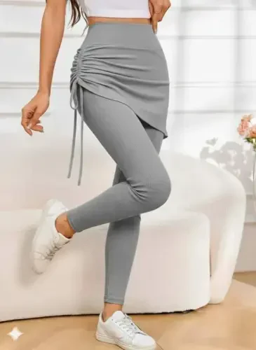 Женские леггинсы-юбка с высокой талией, длинные, с драпировкой сбоку. - 3