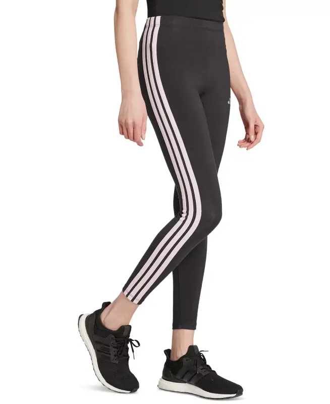 Women's Slim-Fit Full-Length High-Rise Leggings-Black/Clear Pink - 3