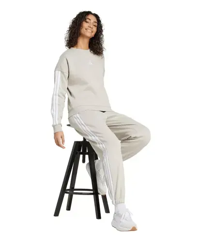 Женские повседневные свободные брюки из флиса с 3 полосками - Wonder Alumina/White - 4