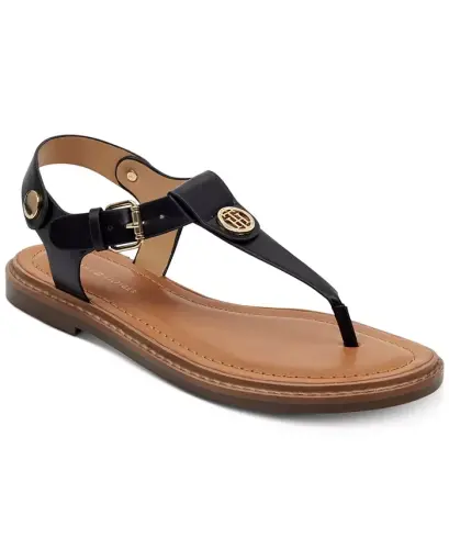 Женские сандалии-шлёпанцы Bennia Thong Flat Sandals-Black - 1