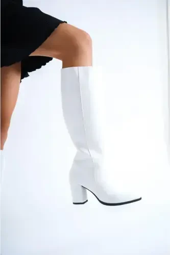 Женские сапоги на каблуке-БЕЛЫЙ - 3