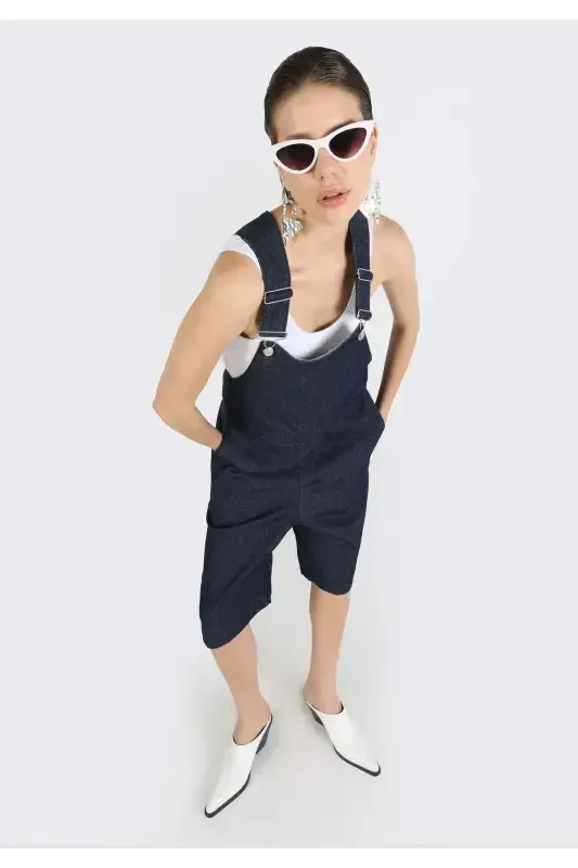 Женские синие шорты свободного кроя, стандартной посадки - 1