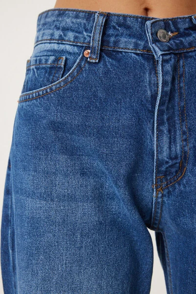 Женские синие свободные широкие джинсы средней посадки UT00023 - 6