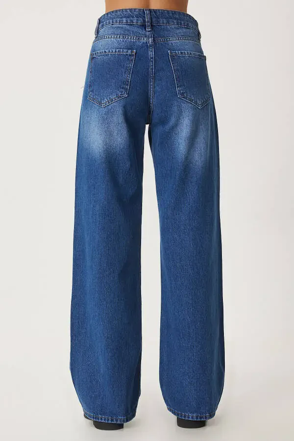 Женские синие свободные широкие джинсы средней посадки UT00023 - 7