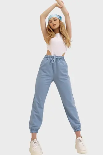 Женские спортивные брюки небесно-голубого цвета с эластичным поясом и двойным плетением ALC-Y2933 - TREND ALAÇATI STILI (1)