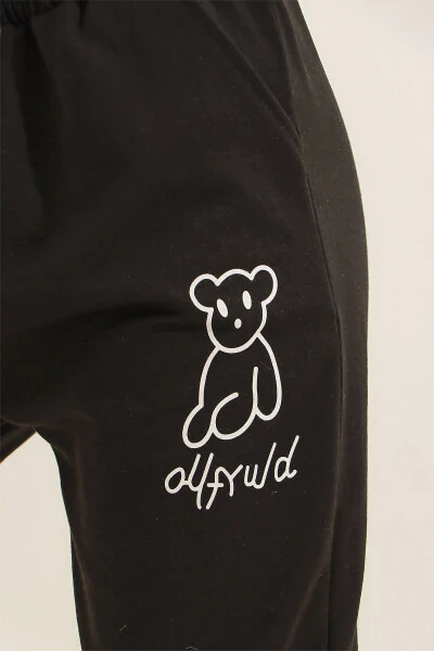 Женские спортивные штаны с принтом черного медведя, эластичными манжетами, двухнитевые ALC-X7956 - 5
