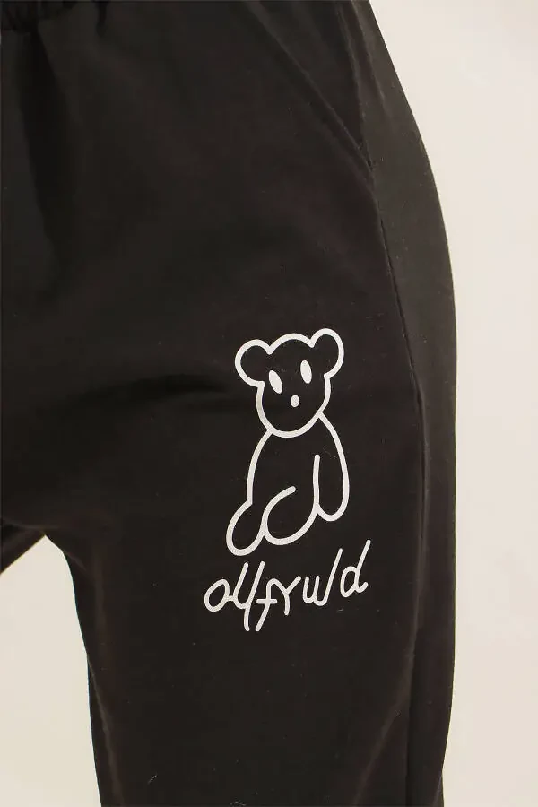 Женские спортивные штаны с принтом черного медведя, эластичными манжетами, двухнитевые ALC-X7956 - 5