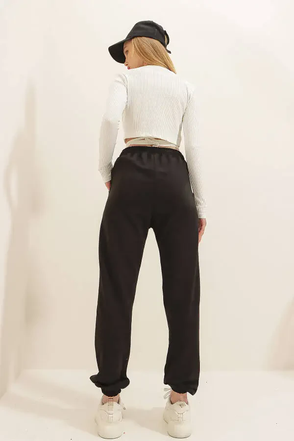 Женские спортивные штаны с принтом черного медведя, эластичными манжетами, двухнитевые ALC-X7956 - 6