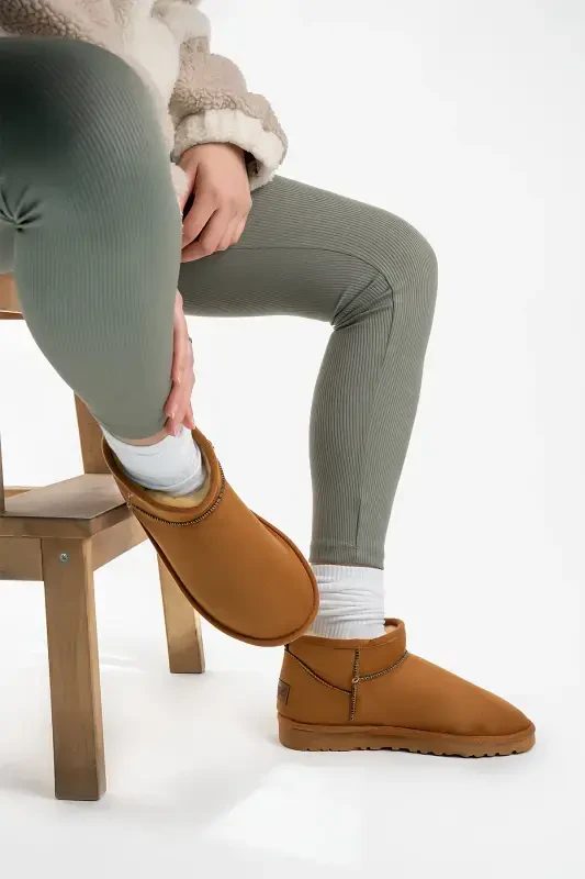 Женские Таба Ультра Мини Замшевые Короткие Зимние Теплые Зимние Ботинки на Меху-Корица - 3