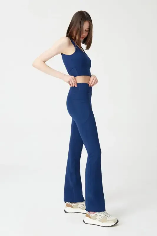 Женские темно-синие леггинсы с высокой талией, формовочные, с двумя карманами, испанский крой, клеш - LOS OJOS