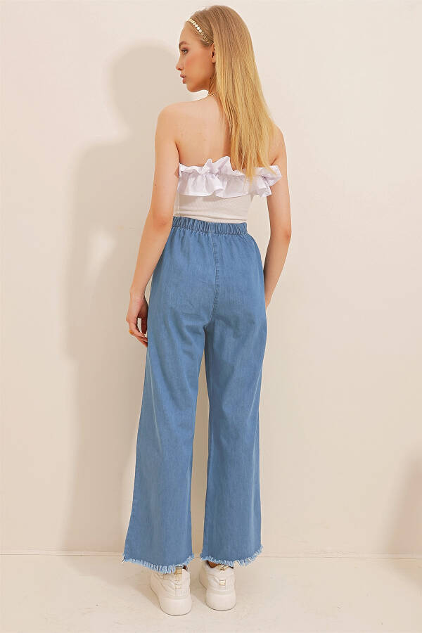 Женские темно-синие палаццо-джинсы с бахромой высокой посадки ALC-X8930 - 4