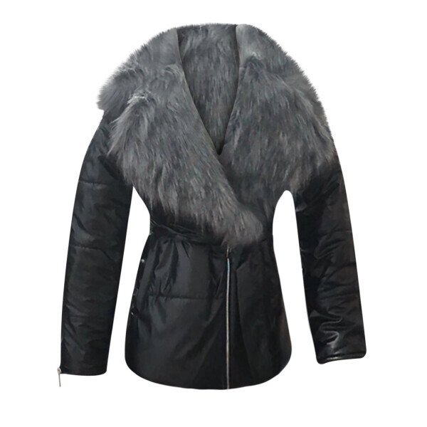 Babysbule Winter Jackets for Women Clearance Ladies Shiny Big Collar Short Long-sleeved Cotton Down Padded Jacket - 4