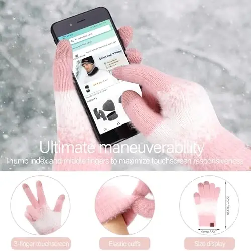 Женские зимние вязаные шапки-бини и сенсорные перчатки длинный шарф набор с теплой флисовой подкладкой шапки-ушанки шарфы для женщин - 4