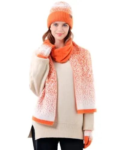 Женские зимние вязаные шапки-бини и сенсорные перчатки длинный шарф набор с теплой флисовой подкладкой шапки-ушанки шарфы для женщин - 6