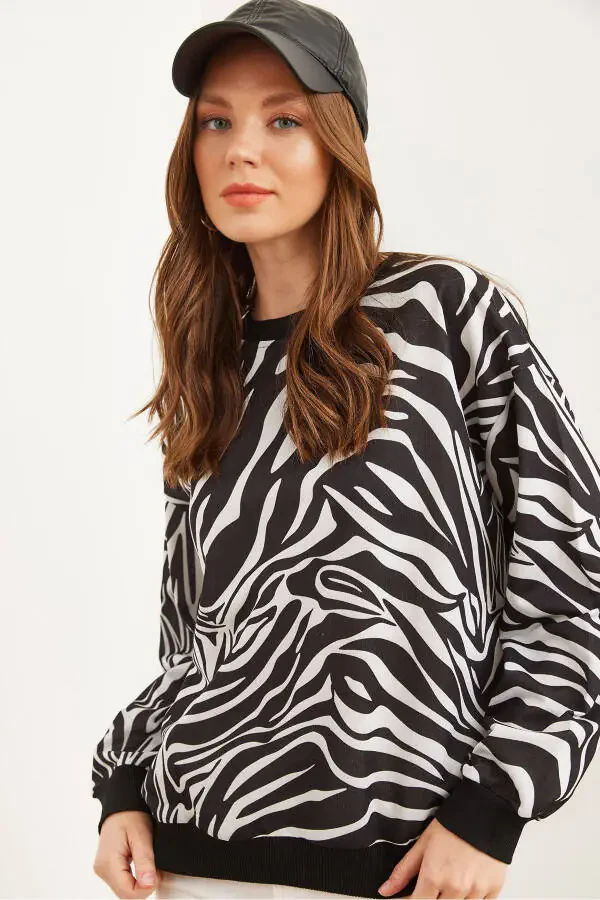 Женский базовый свободный свитшот Zebra с мягкой текстурой SWT-19000457 - 1