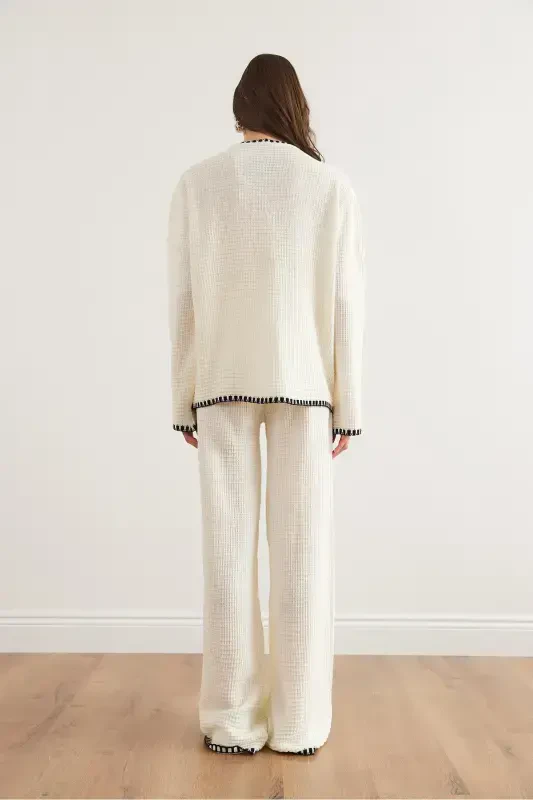 Женский Белый Детализированный Верхний Кардиган Нижние Брюки Трикотажный Костюм TKM-19000305-Белый - 6