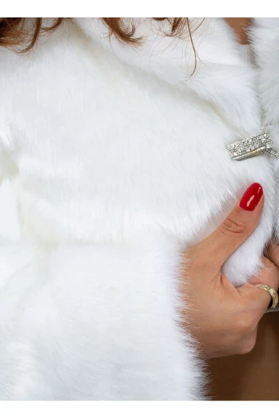 Женский белый длинный рукав меховой наряд невесты болеро - 10